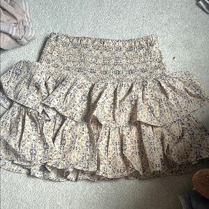 Floral Ruffle Skirt - Cream and Blue